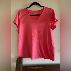 Eileen Fisher Organic Cotton Slub Knit Coral Tee T Shirt Top